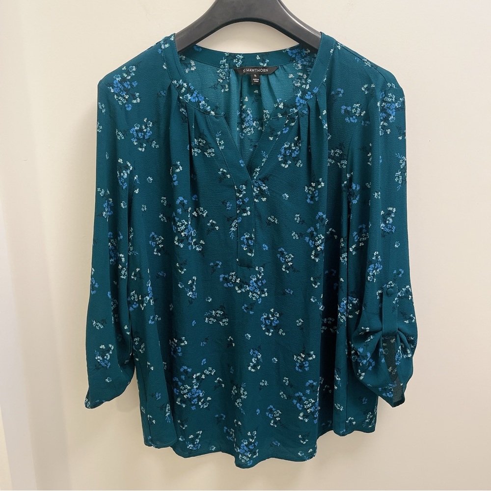 41 Hawthorn deep green rolled sleeve blouse top shirt size XL